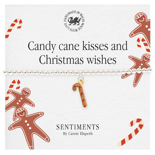 Candy Cane Kisses and Christmas Wishes Sentiment Bracelet
