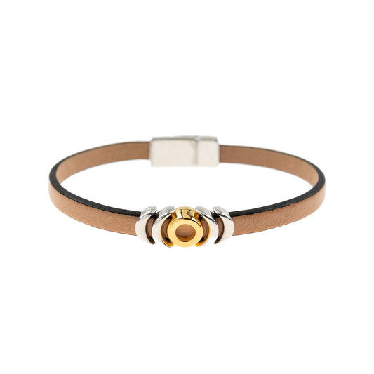 Gold Moon Charm Leather Bracelet