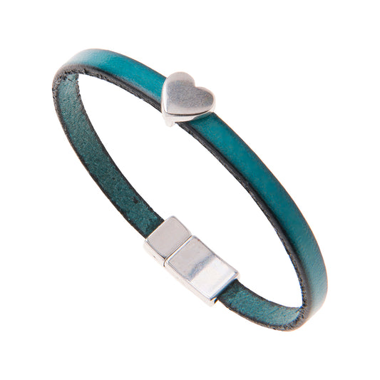 Leather Silver Heart Charm Bracelet