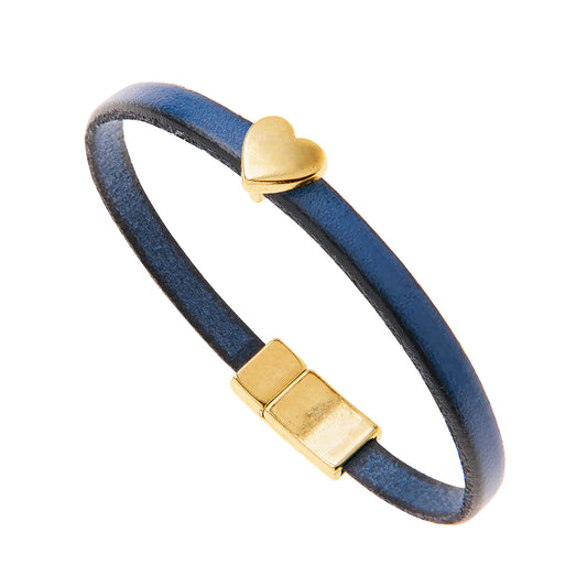 Leather Gold Heart Charm Bracelet
