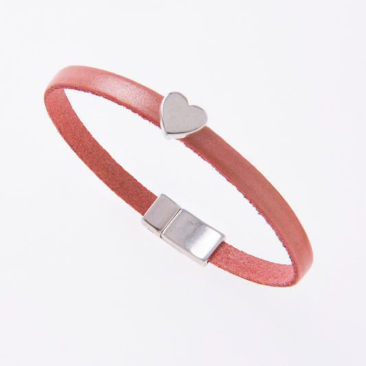 Pastel Leather Heart Charm Bracelet