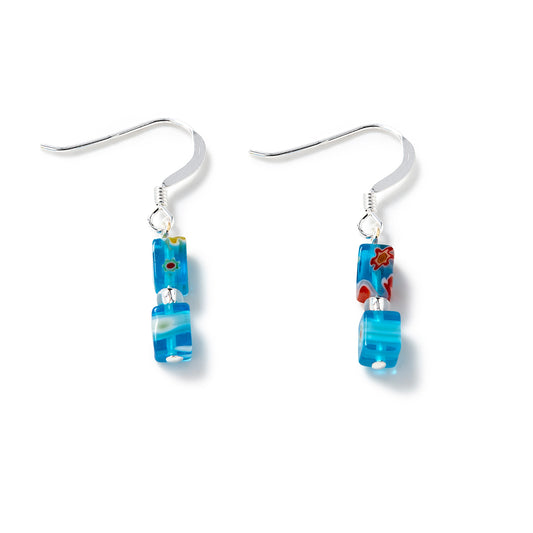 Turquoise Millefiori Cubes Earrings