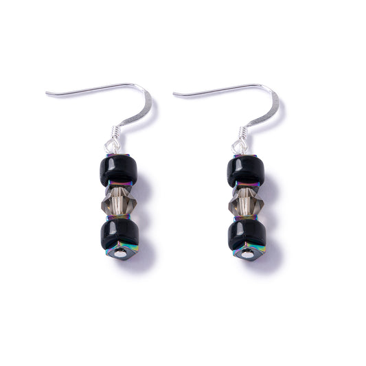 Jet Glass & Crystal Earrings