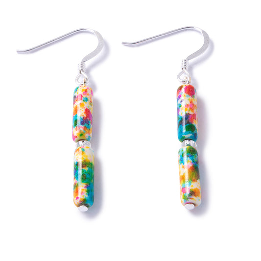 Festival beaded earrings on white background