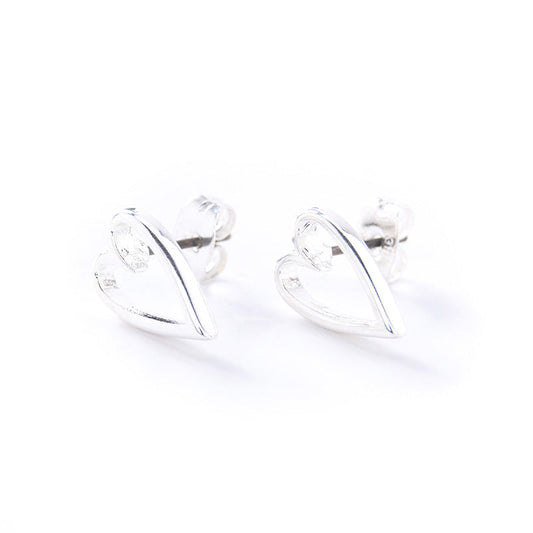 Silver Open Heart Stud Earrings