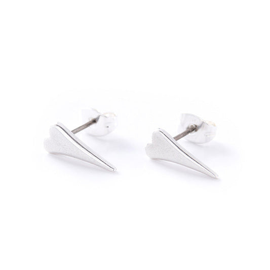 Silver Elongated Heart Stud Earrings