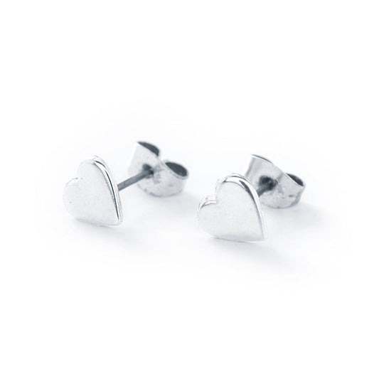 Silver Flat Heart Stud Earrings
