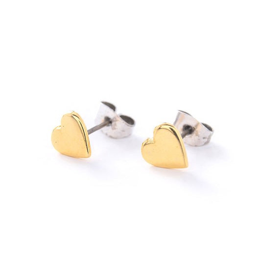 Gold Flat Heart Stud Earrings