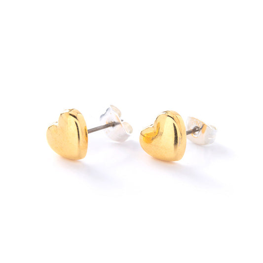 Gold Plump Heart Stud Earrings