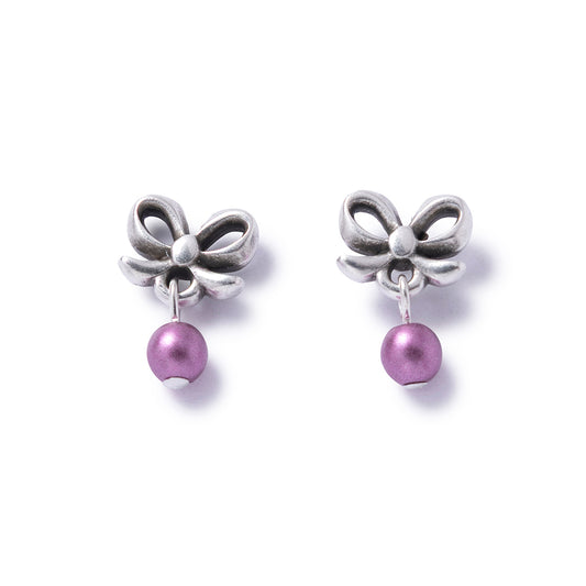 Silver Bow Pearl Stud Earrings