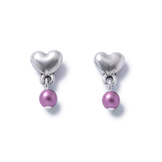 Silver Heart Pearl Stud Earrings