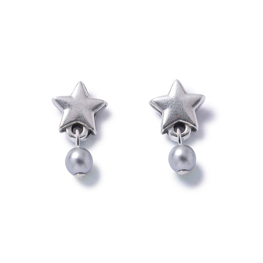 Silver Star Pearl Stud Earrings
