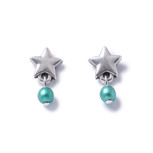 Silver Star Pearl Stud Earrings