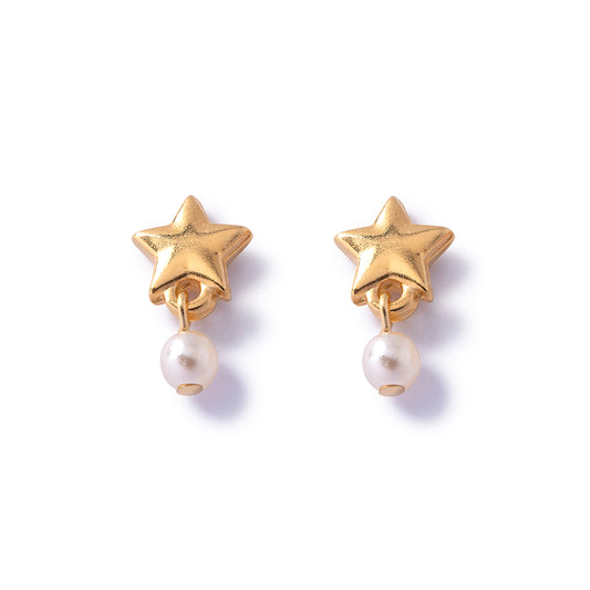 Gold Star Pearl Stud Earrings