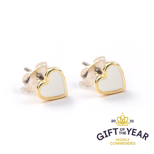 Enamel Heart Gold Stud Earrings
