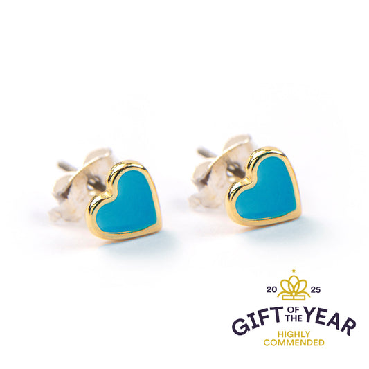 Enamel Heart Gold Stud Earrings