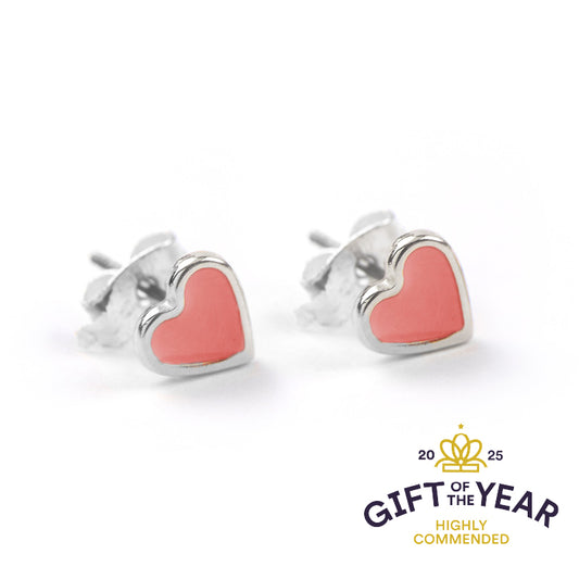 Enamel Heart Silver Stud Earrings