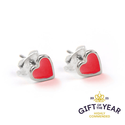 Enamel Heart Silver Stud Earrings