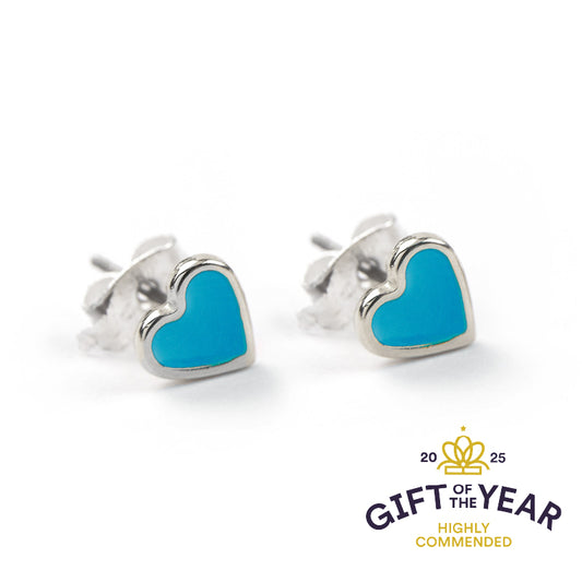 Enamel Heart Silver Stud Earrings